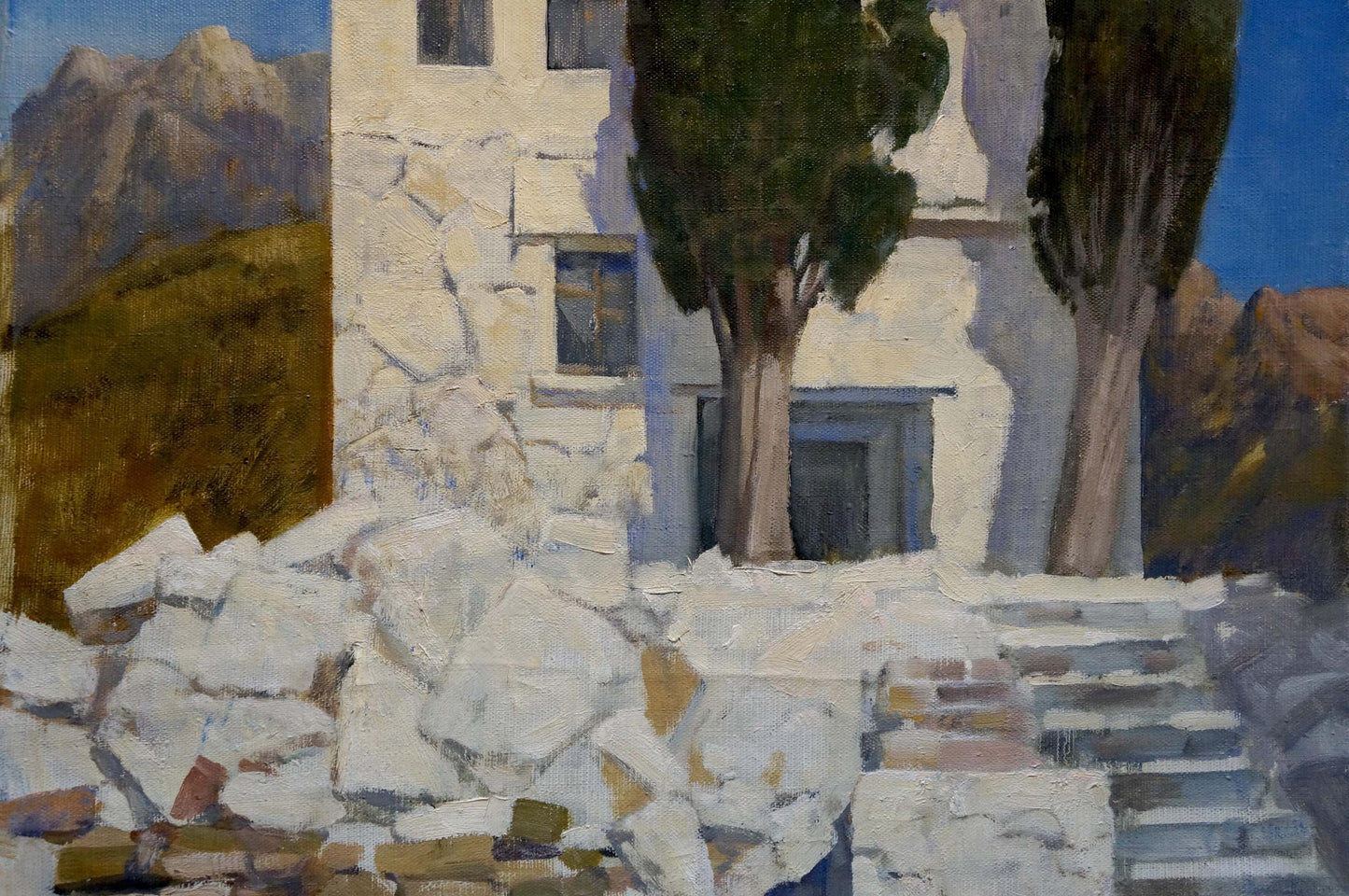 Oil painting of house in mountains by Vasyukov Petr Petrovich