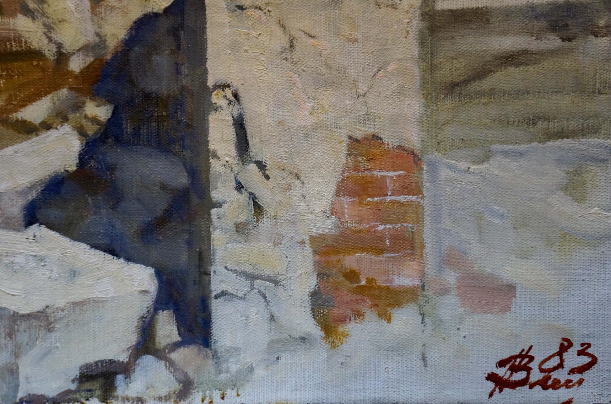 Textured oil painting of house in mountains by Vasyukov Petr Petrovich