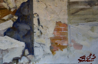 Textured oil painting of house in mountains by Vasyukov Petr Petrovich