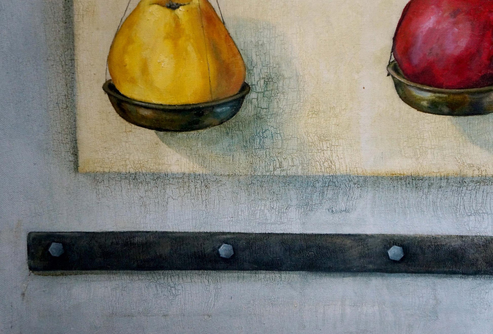 Abstract oil painting Libra by Vladimir Gusev with watercolor pear and pomegranate