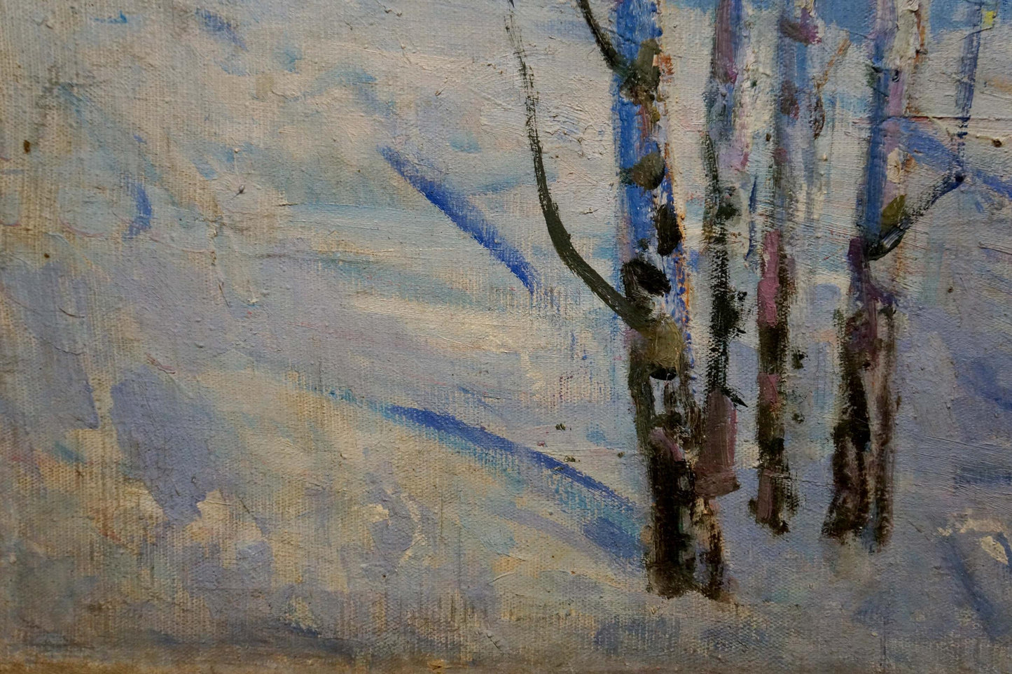 Oil painting of slender birch trees in winter landscape by Kucherenko Vladimir Vladimirovich
