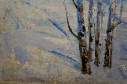 Oil painting of slender birch trees in winter landscape by Kucherenko Vladimir Vladimirovich