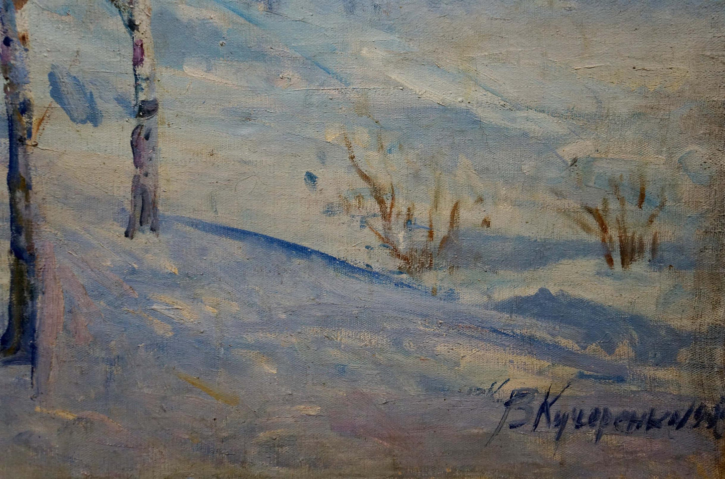 Oil painting of snowy birch landscape by Kucherenko Vladimir Vladimirovich