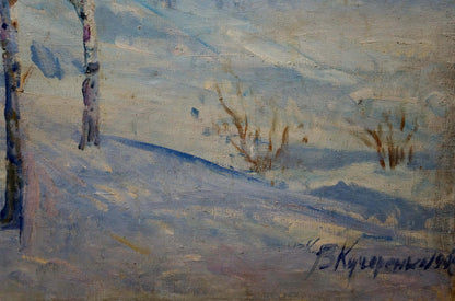 Oil painting of snowy birch landscape by Kucherenko Vladimir Vladimirovich