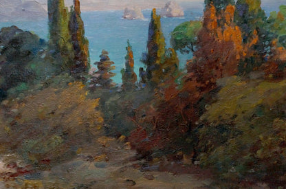 Oil painting of foggy coastal landscape by Kisel Ivan Gordeevich