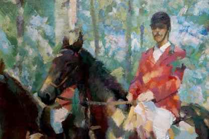 Oil painting portrait of soldier Chaus Victor Nikolaevich on dark horse