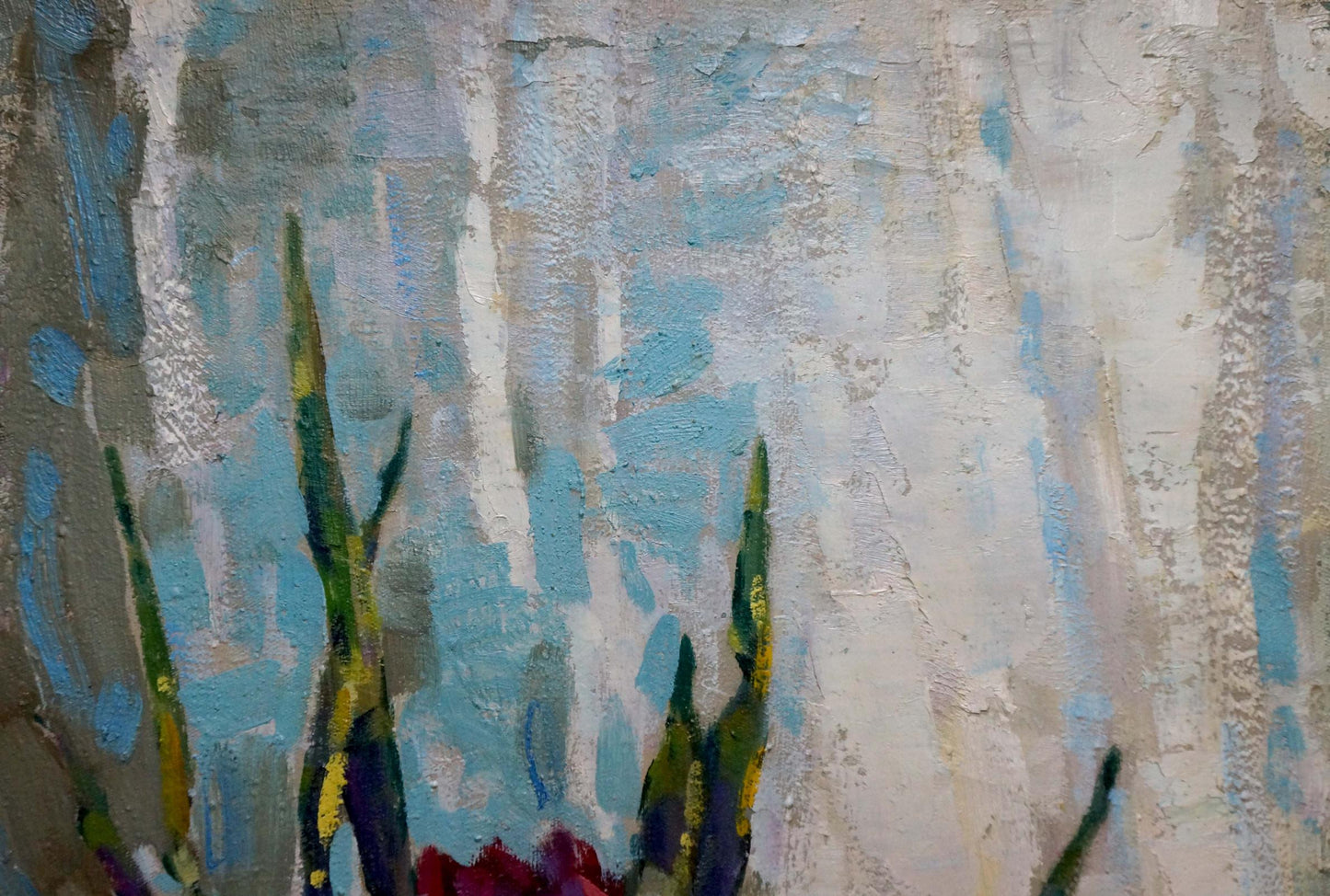 Oil painting Tulips by Bakaev Sergey Ivanovich with textured blues and green accents