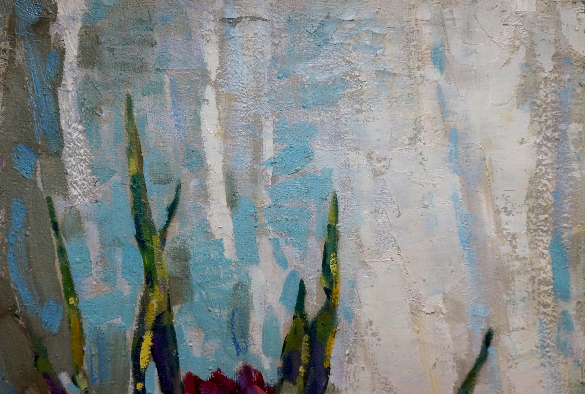 Oil painting Tulips by Bakaev Sergey Ivanovich with textured blues and green accents