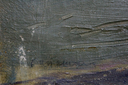The calmness of the sea is captured in an oil painting featuring ships, the artist unknown