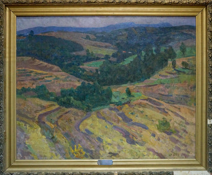 Oil painting of mountain landscape by Ovsyannikova Evgenia Ivanovna in ornate gold frame