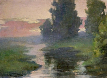 Oil painting Gifts of Nature by Nikolay Petrovich Krymov: tranquil river in lush greenery