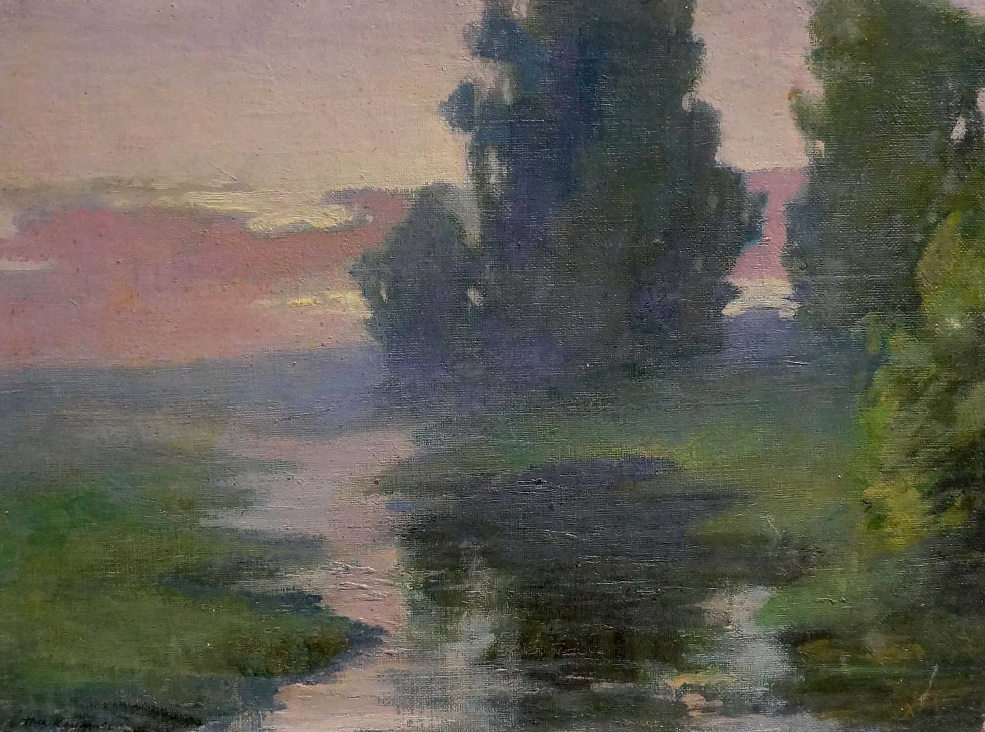 Oil painting Gifts of nature by Nikolay Petrovich Krymov: twilight river landscape