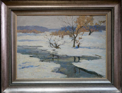 Framed oil painting Winter by Kogan Boris Matveevich snowy landscape
