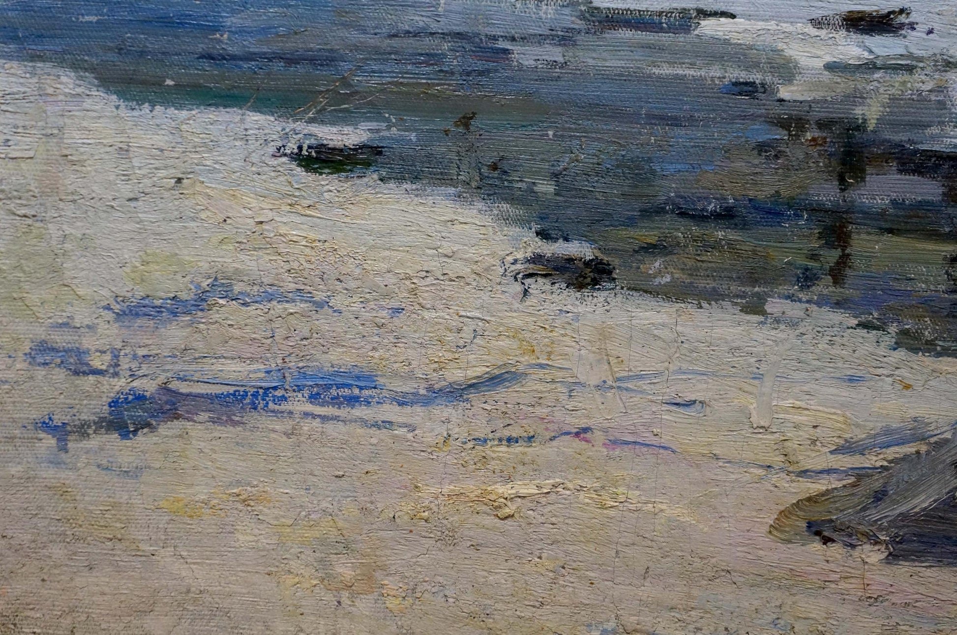 Textured oil painting of Winter beach scene by Boris Matveevich Kogan