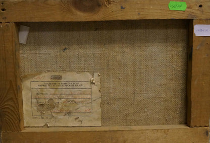 Back of Oil painting Camp in the forest canvas with Soviet Academy label
