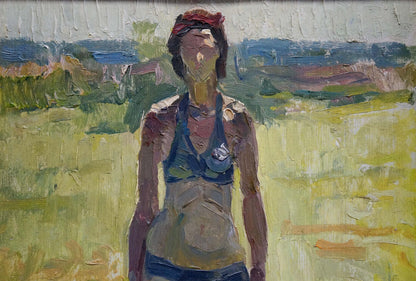 Oil painting portrait of girl in swimsuit by Victor Zhurakovsky