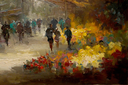 Vibrant impressionistic oil painting by Evert Collier of bustling street scene