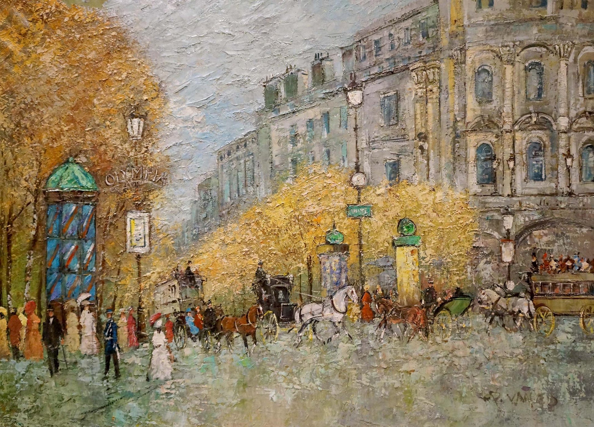 Oil painting Streets of Paris by Walter Prescher Van Ed, autumn scene