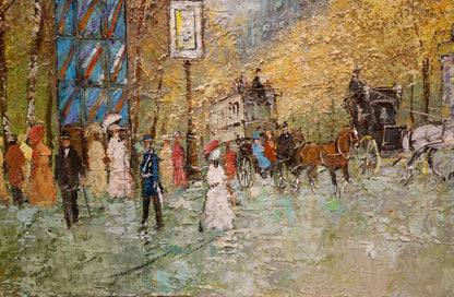 Oil painting Streets of Paris by Walter Prescher, vibrant 19th-century scene