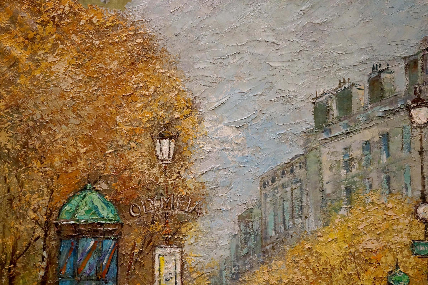 Oil painting Streets of Paris by Walter Prescher Van Ed, textured autumn scene