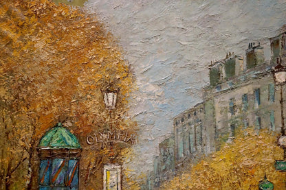 Oil painting Streets of Paris by Walter Prescher Van Ed, textured autumn scene