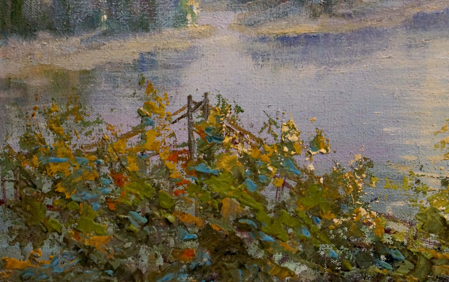 Oil painting of Kiev by Navrotsky with autumn fence foliage