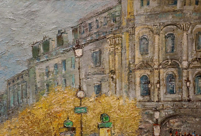 Oil painting Streets of Paris by Walter Prescher Van Ed, textured autumn scene