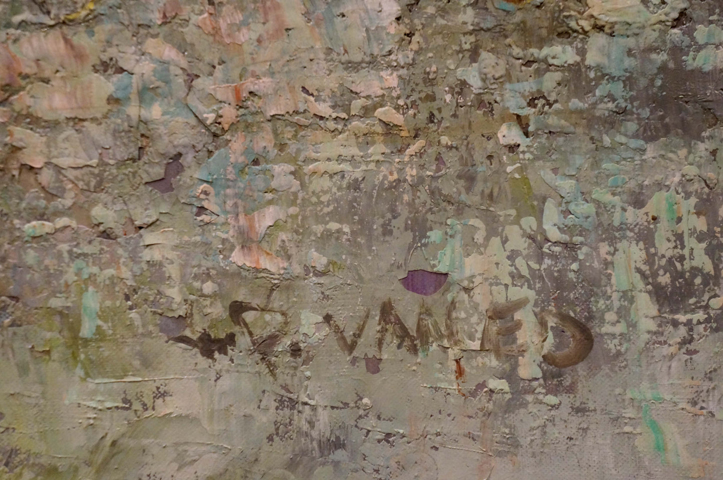 Oil painting of weathered Paris street wall by Walter Prescher Van Ed