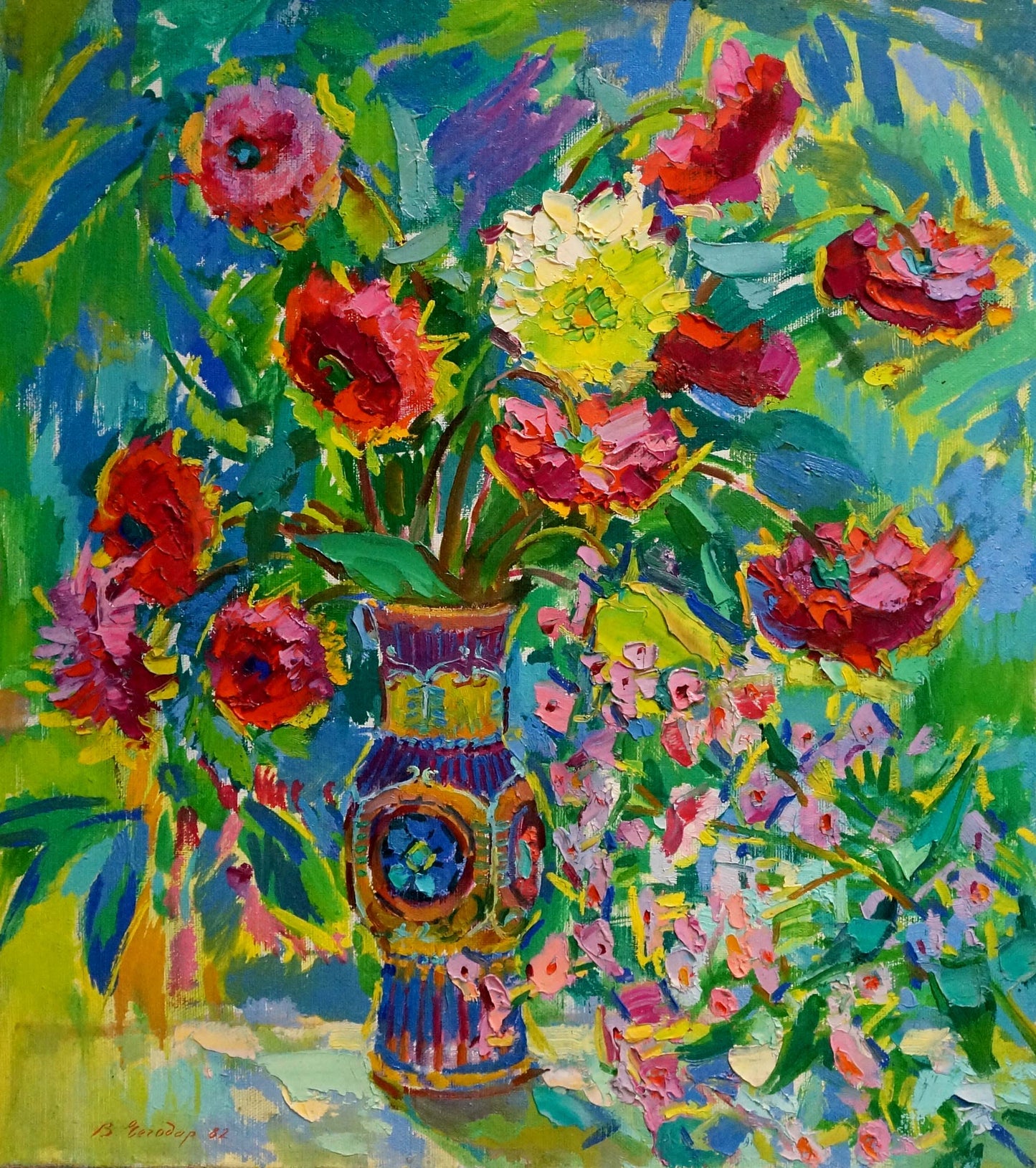 Oil painting by Chegodar Vasily Dmitrievich: vibrant vase with flowers