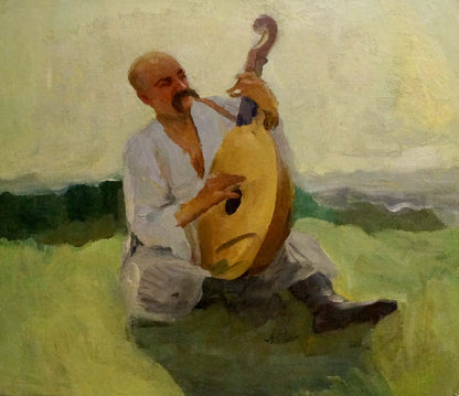 Oil painting of Taras Shevchenko with wooden balalaika by Shulga Ivan Nikolaevich