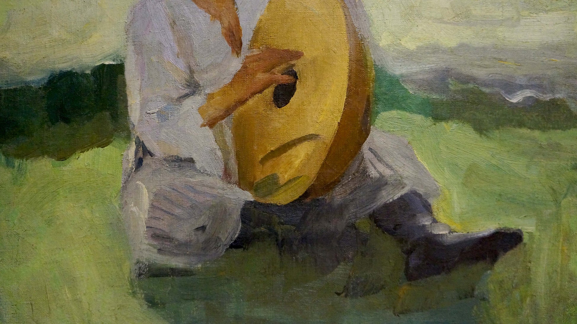 Golden-yellow hand-carved lute in Taras Shevchenko oil painting by Shulga Ivan Nikolaevich