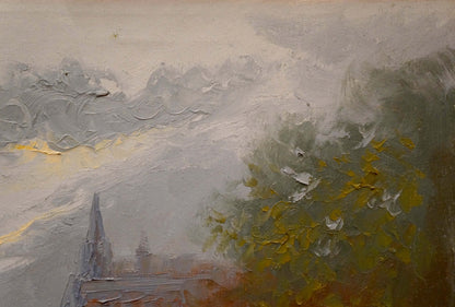 Oil painting Rainy weather by Pietro Pantino: misty textured landscape
