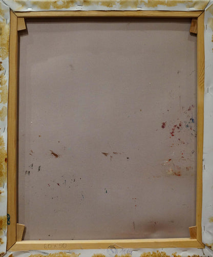 Back of People Have a Rest in Restaurants canvas frame with paint splatters