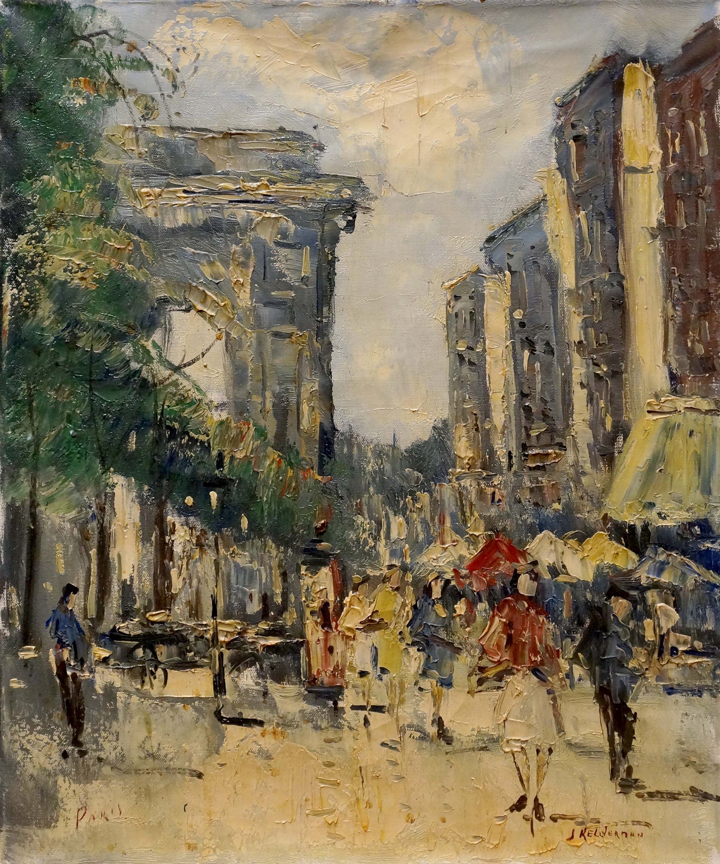 Impressionistic oil painting of Parisian street by Jan Kelderman