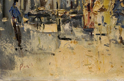 Abstract oil painting On the streets of the city by Jan Kelderman in muted blues