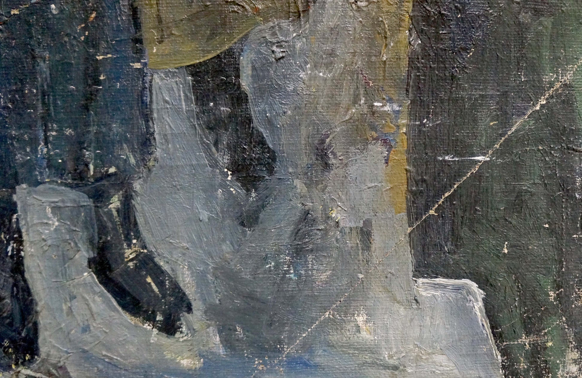 Abstract gray black oil portrait of Nikolai Petrovich Petrov with yellow accents