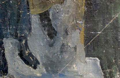 Abstract gray black oil portrait of Nikolai Petrovich Petrov with yellow accents