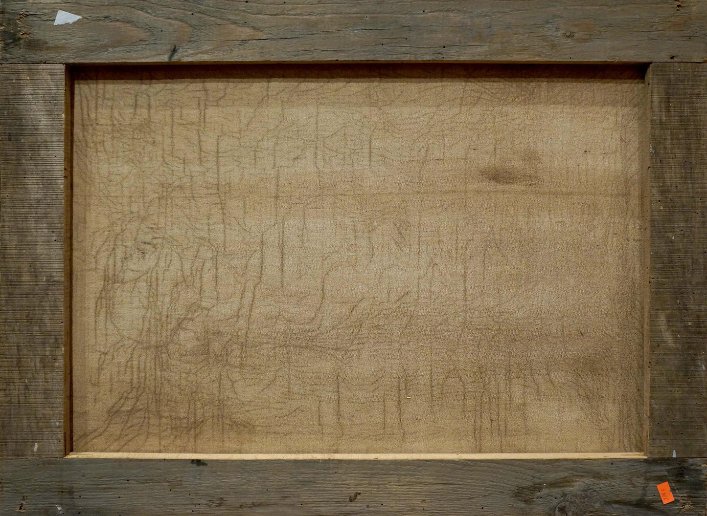 Weathered wooden frame for Painting City center landscape with grain and cracks