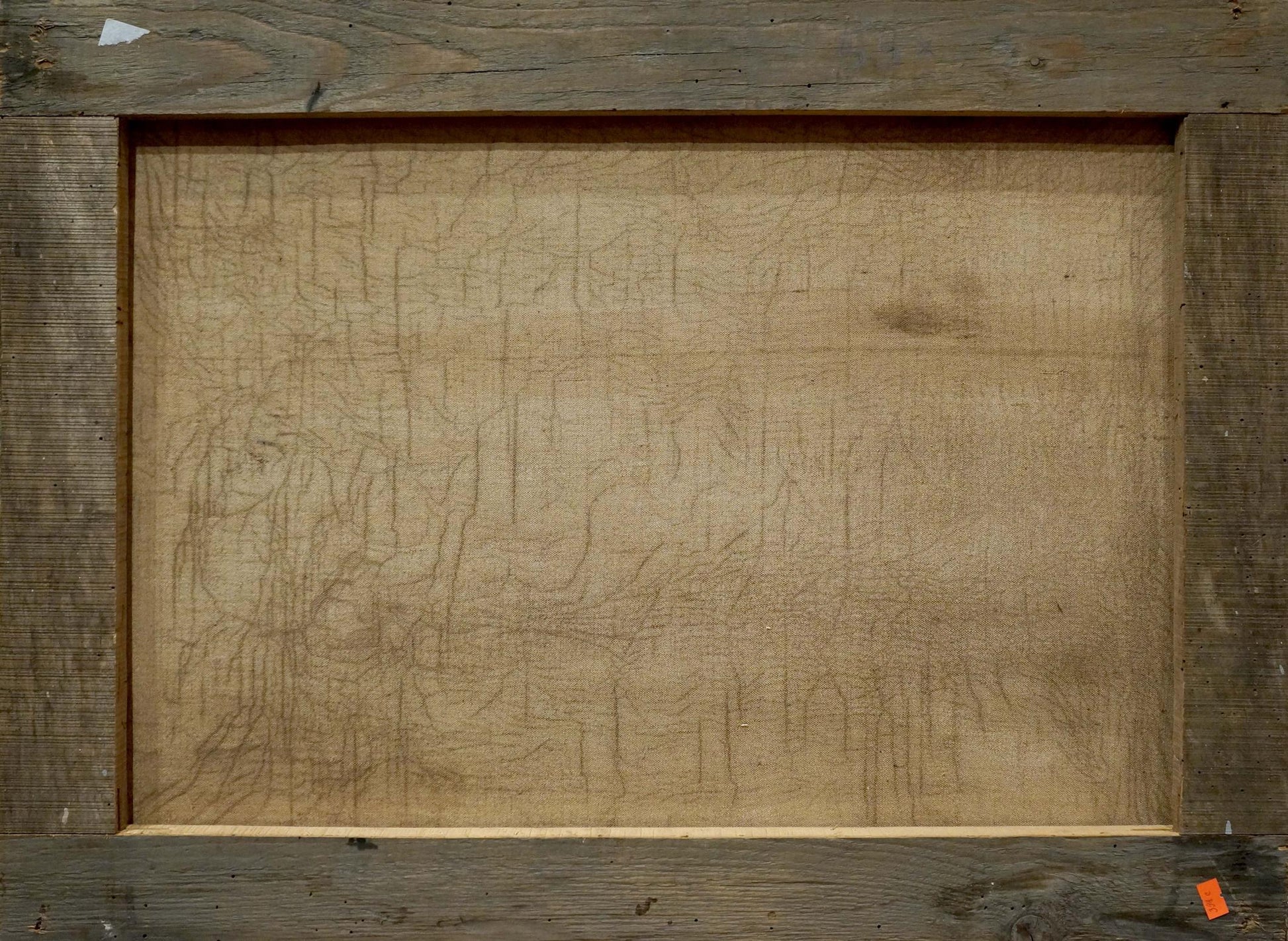 Weathered wooden frame for Painting City center landscape with grain and cracks
