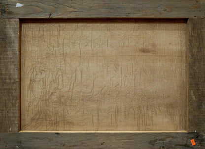 Weathered wooden frame for Painting City center landscape with grain and cracks