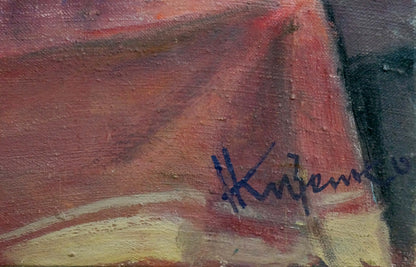 Back of oil painting Lilac by Kizenko Nestor Mitrofanovych with blue signature