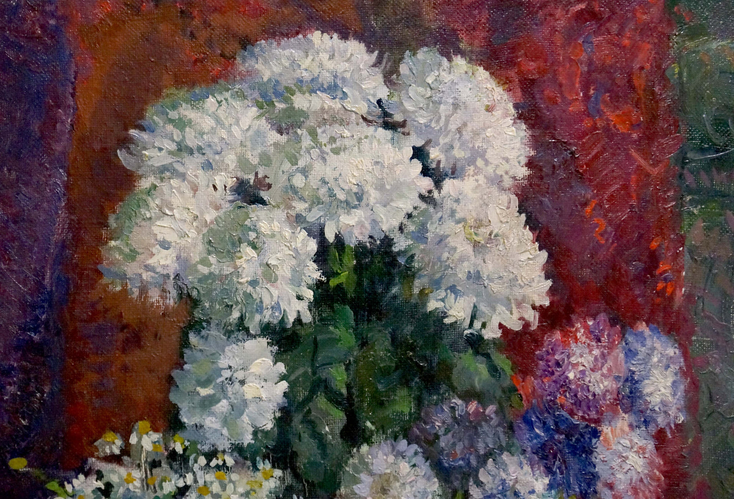 Oil painting of white chrysanthemums by Mynka Alexander Fedorovich