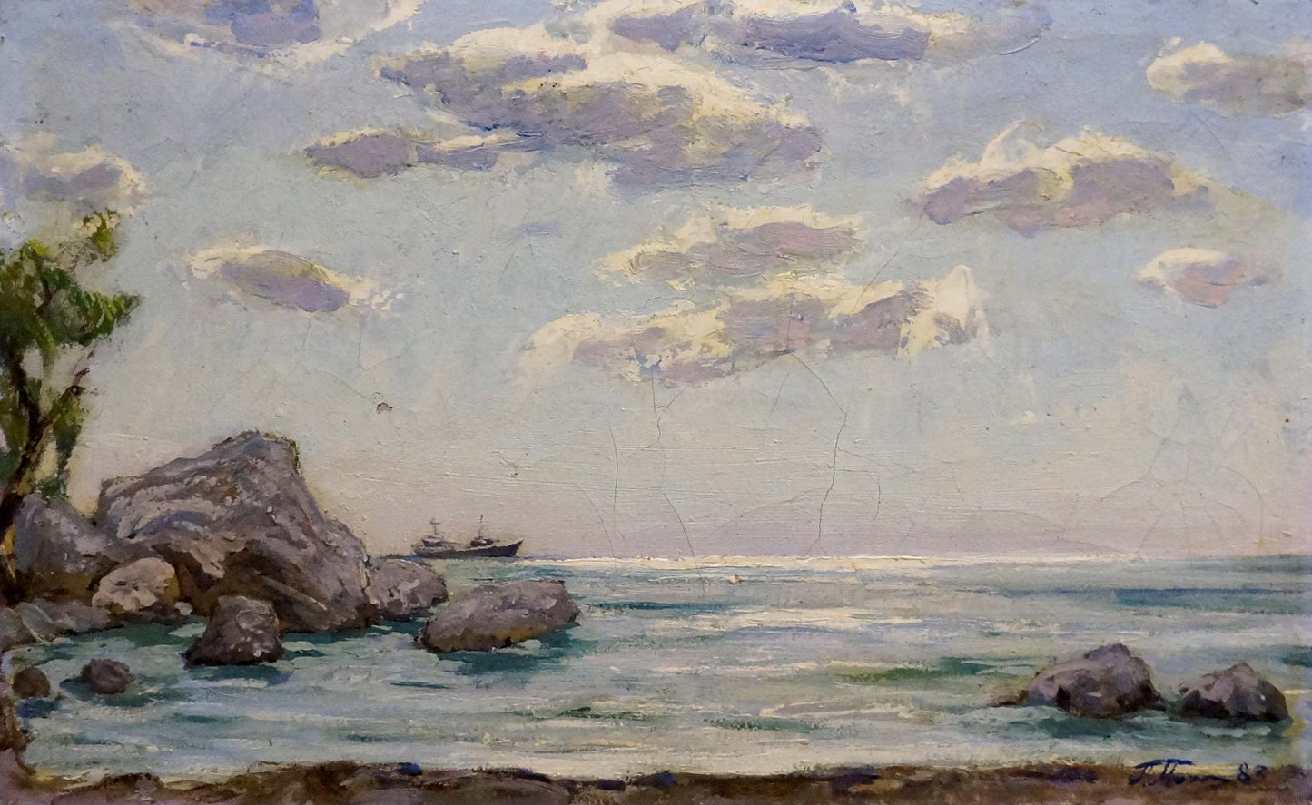 Oil painting Noon at sea by Miroshnichenko Pavel Petrovich serene coastal scene