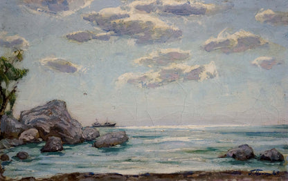 Oil painting Noon at sea by Miroshnichenko Pavel Petrovich serene coastal scene