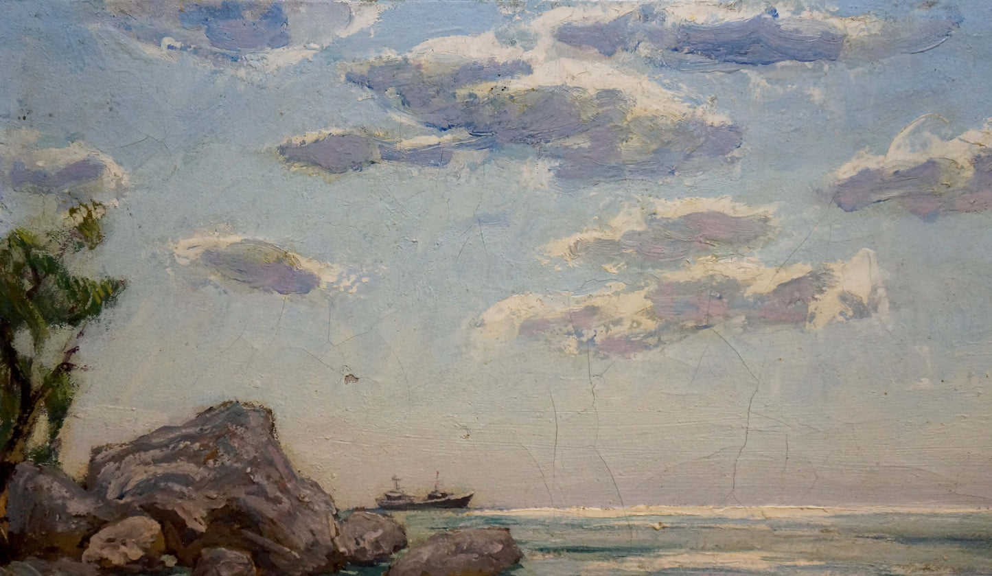 Oil painting Noon at sea by Miroshnichenko Pavel Petrovich serene coastal scene