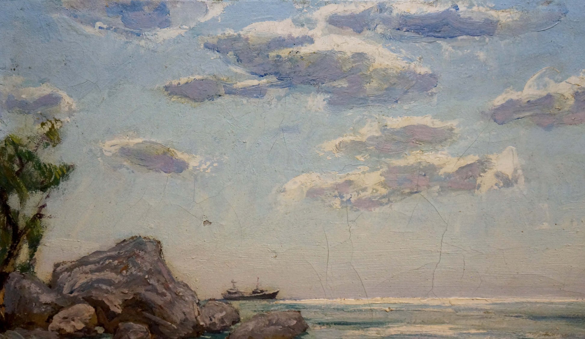 Oil painting Noon at sea by Miroshnichenko Pavel Petrovich serene coastal scene