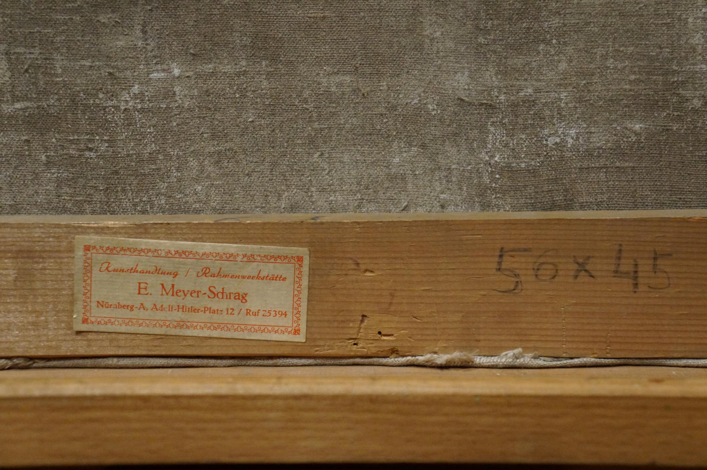 Back of oil painting Still life E. Hahn frame with label reading e