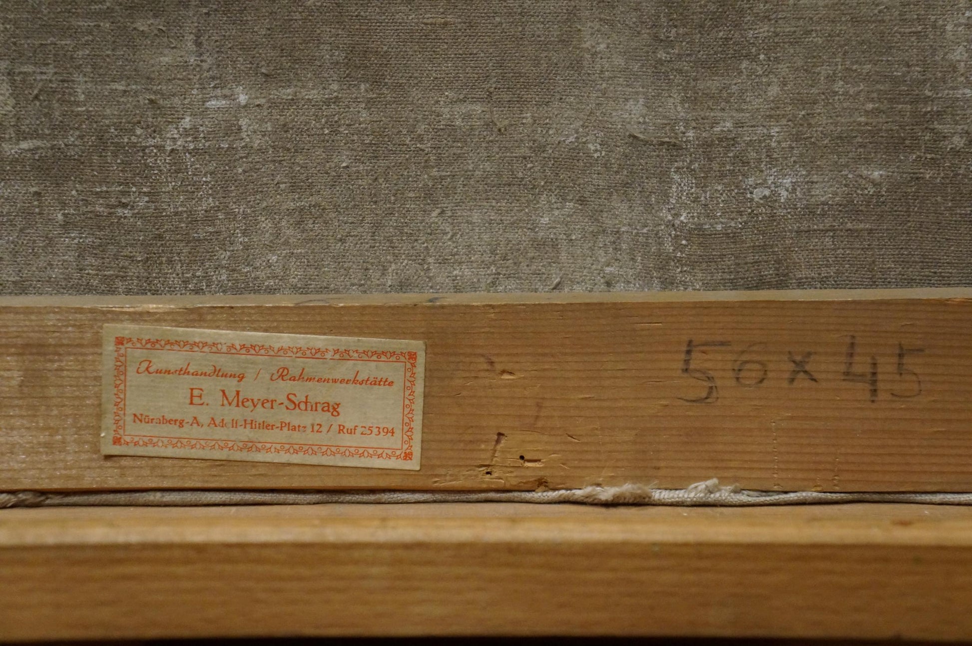 Back of oil painting Still life E. Hahn frame with label reading e