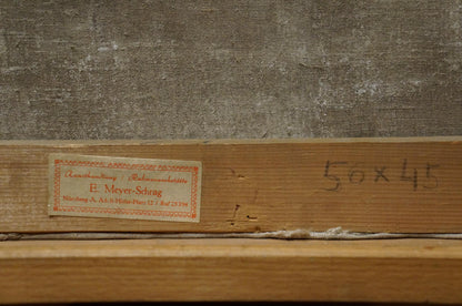 Back of oil painting Still life E. Hahn frame with label reading e