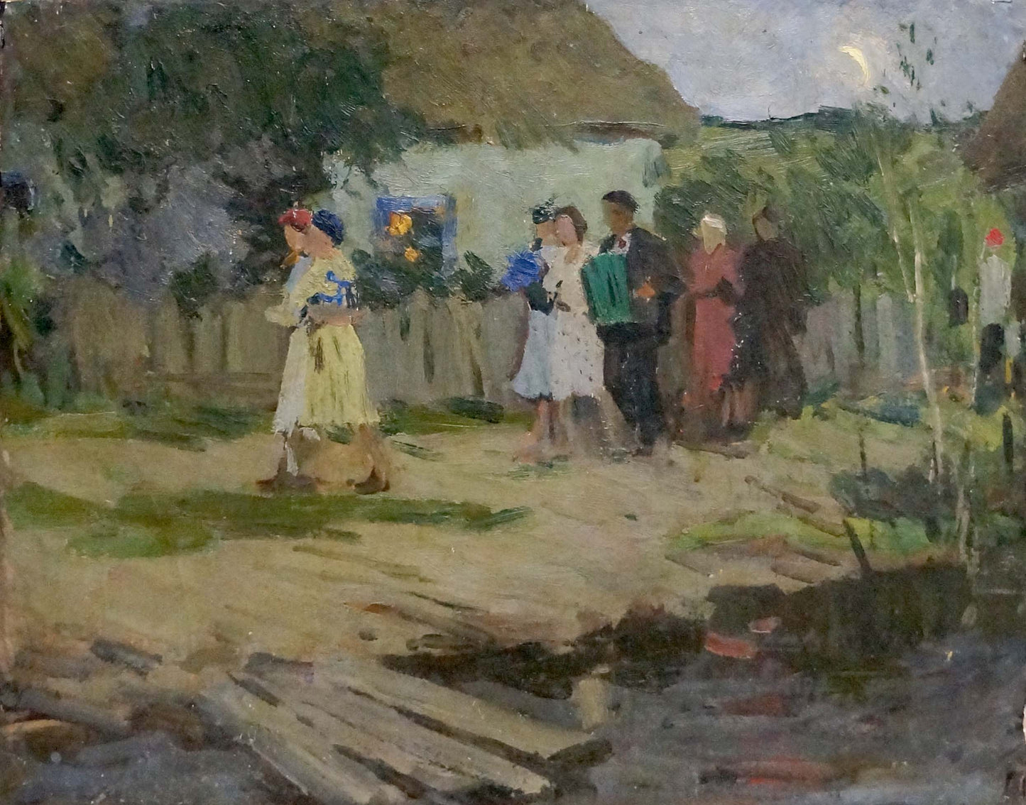 Oil painting by Plamenitsky Anatoly Alexandrovich: rustic village wedding scene